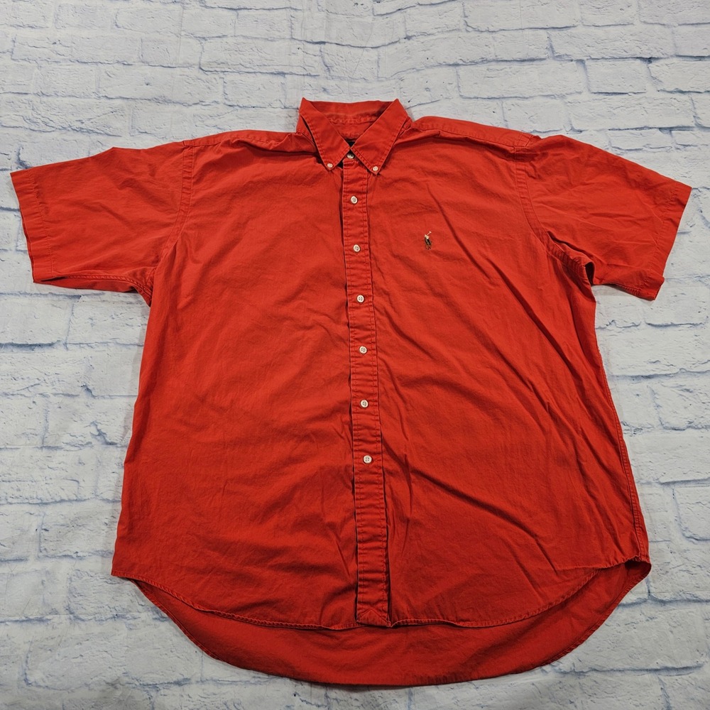 Polo Ralph Lauren Blake Button Shirt MENS XL Orange Short Sleeve Cotton Pony VTG